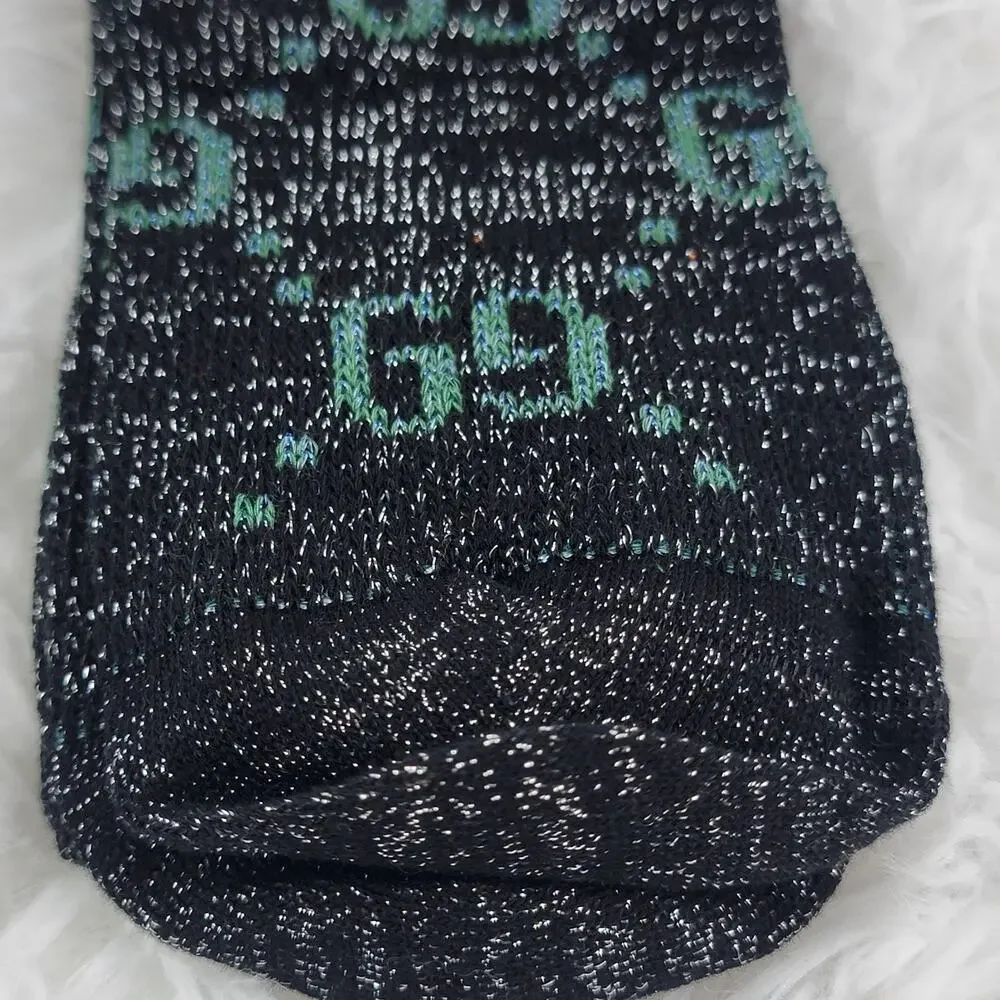 Gucci Crew Socks Unisex GG Logo Metallic 100% Authentic Black Green Luxury New